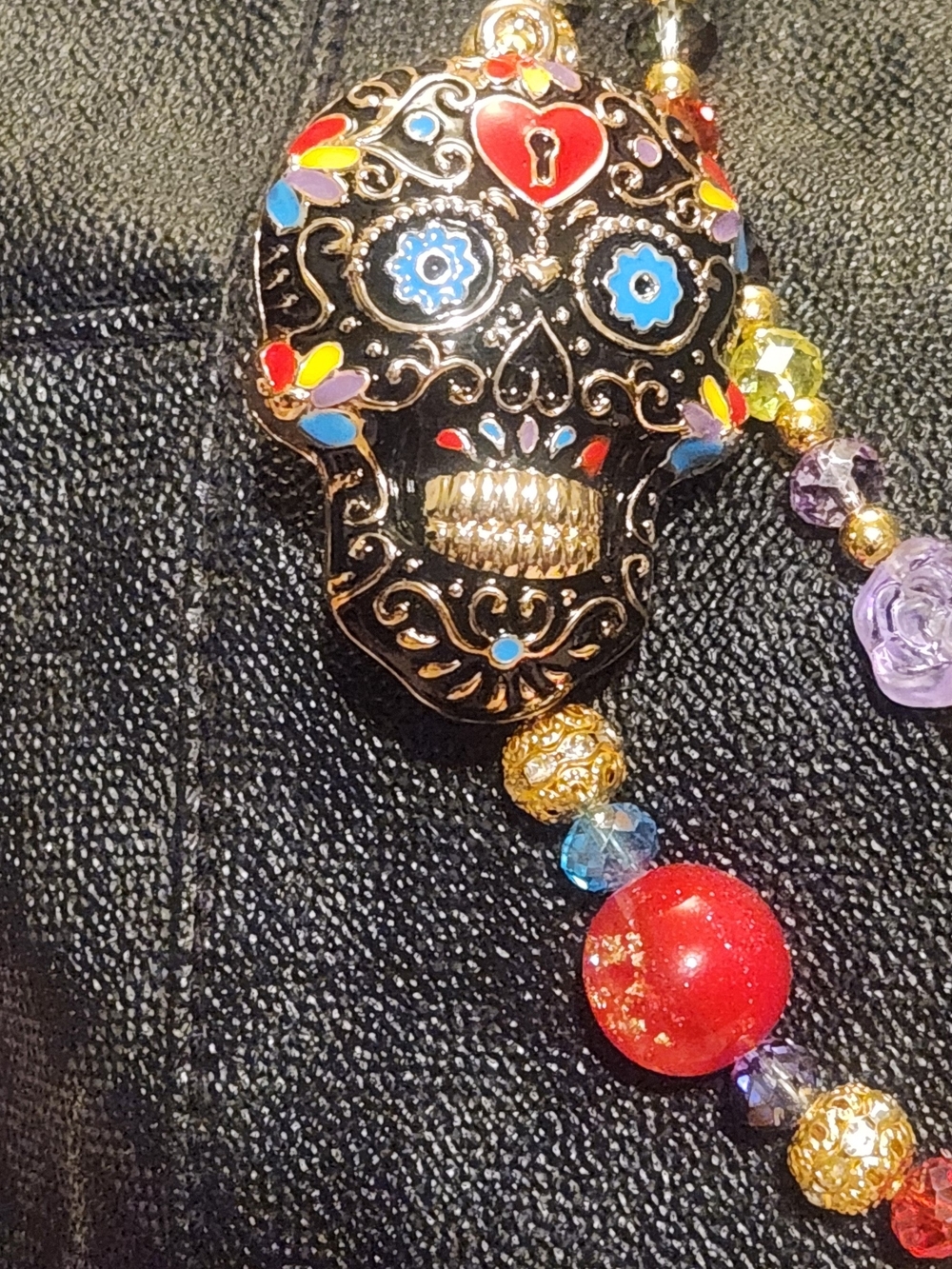 Colorful Sugar Skull Pendant Charm for Bag/Phone  - Black & Multicolor